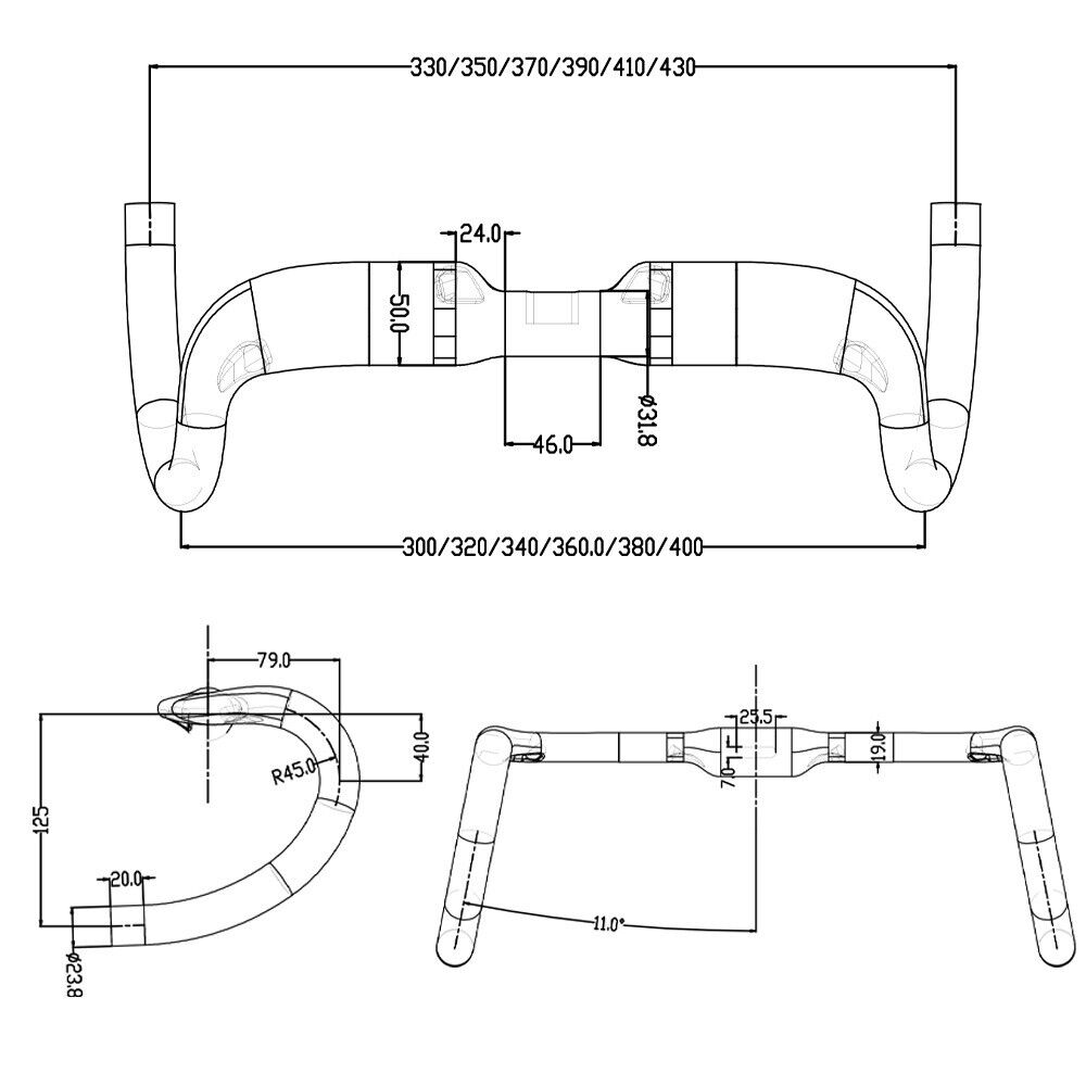 Carbon Rennrad Lenker Aero 31,8mm Fahrradlenker Interne Kabelführung 330-430mm