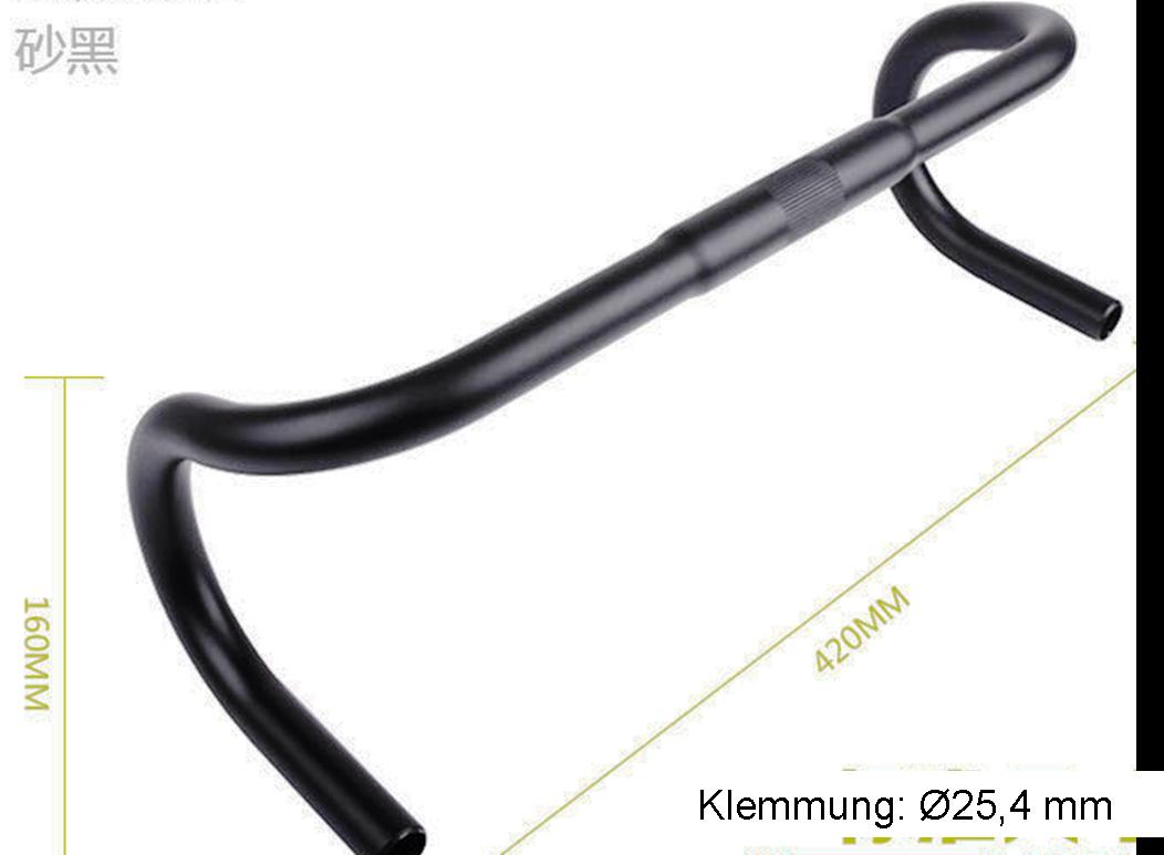 Ergo Alu Rennrad Lenker 25,4mm x 420mm Road Race Fahrradlenker T6061 302g schwarz neu