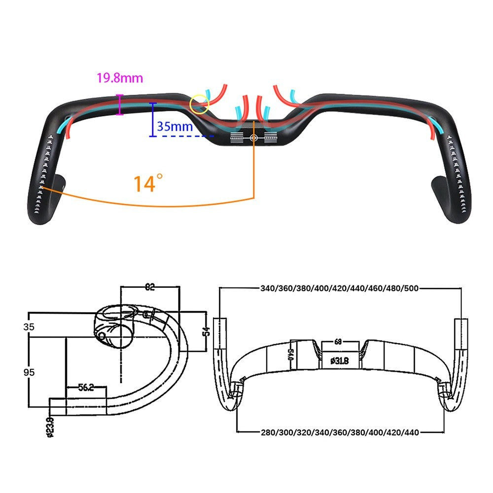 Carbon Rennrad Lenker Aero 31,8mm UD Matt 400-460mm Interne Kabelführung 300g