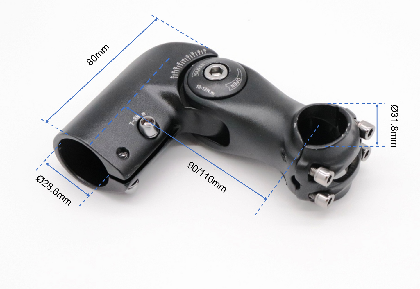 Verstellbarer Vorbau 25,4/31,8mm Fahrrad Lenker Vorbau 90/110mm 0-40° MTB City